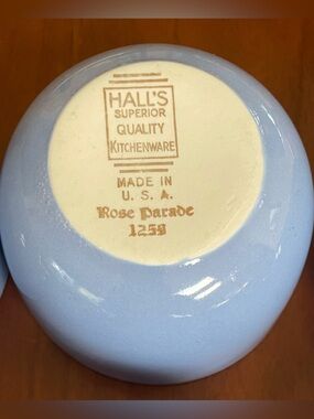 1259 Rose Parade Halls: Set of 6 Vintage Blue and White Ceramic Custard Ramekins